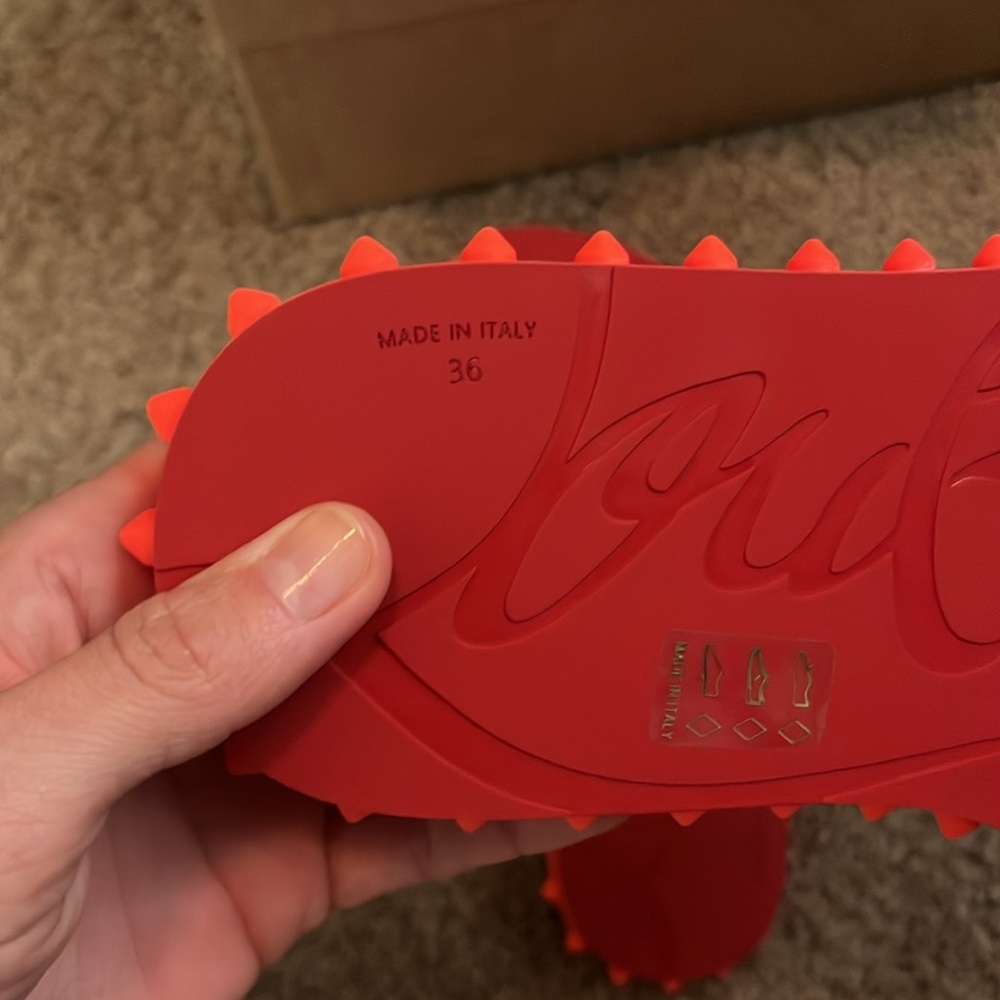 Christian Louboutin Super Loubi Bright Orange Sandals - Picture 3 of 6